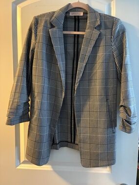 Philosophy Black & White Plaid Open-Front Blazer